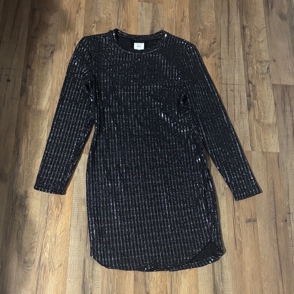 B Darlin Black Sequin Long Sleeve Dress